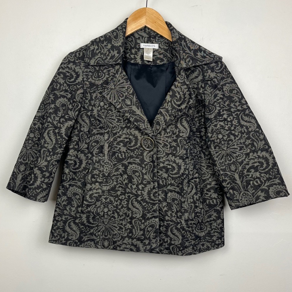 Harolds Blazer Jacket S Black Metallic Paisley Jacquard Baroque Whimsigoth Retro